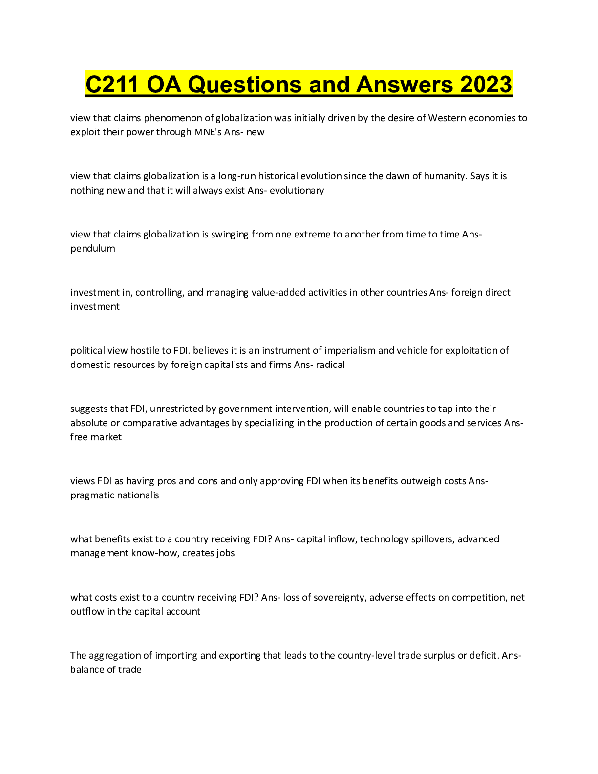 Preview image for C211 OA Questions and Answers 2023